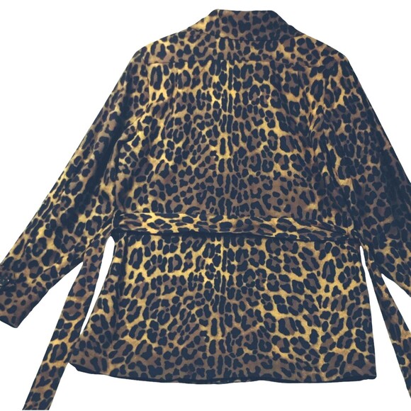 Trench Jacke Size M Pockets Belt Lined Animal Print Leopard A Line Old Money Mob - Picture 2 of 12